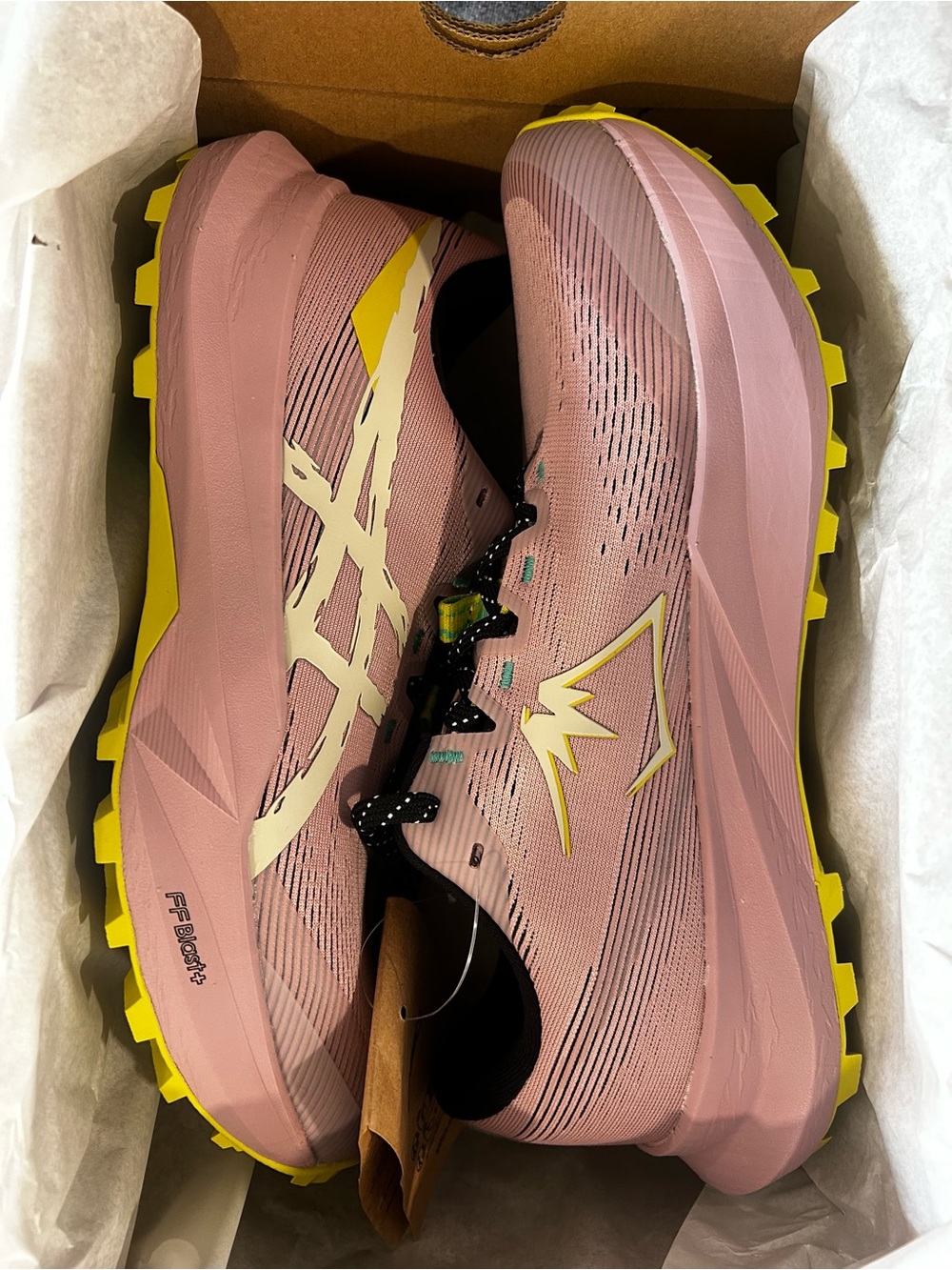 Asics Pink and Yellow Trail Running Shoes